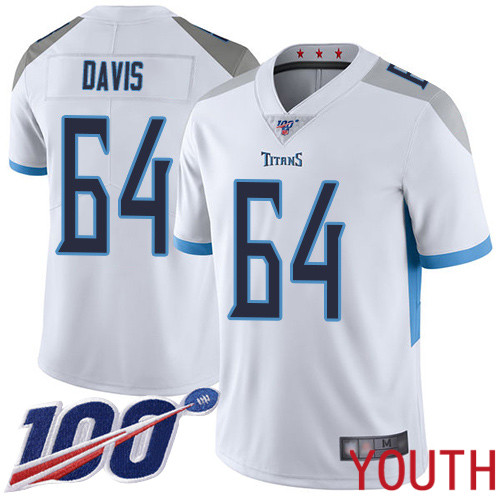 Tennessee Titans Limited White Youth Nate Davis Road Jersey NFL Football 64 100th Season Vapor Untouchable
